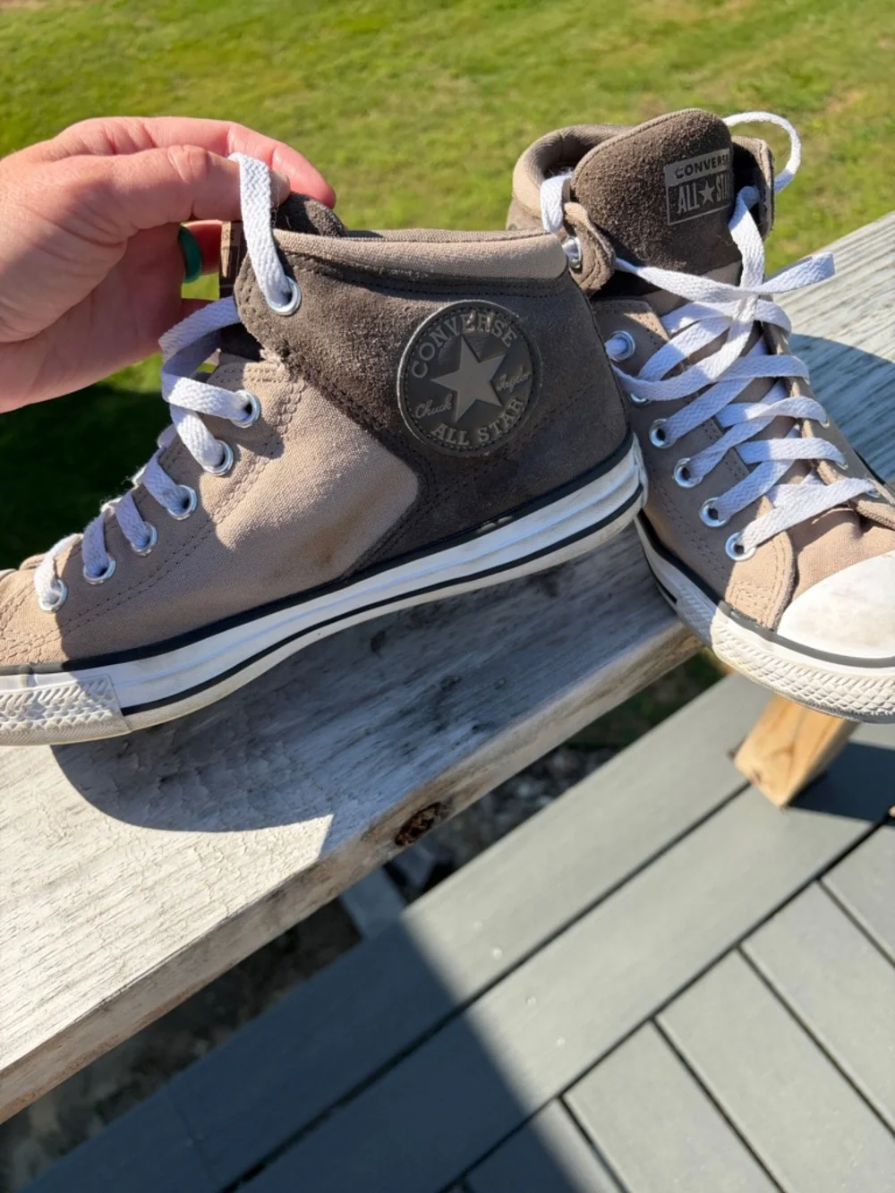 Converse High Top Sneakers - Taupe and White. Men’s - Picture 4 of 4
